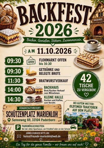 Zeiten: Flohmarkt, Getränke und belegte Brote ab 9:30, Bratwurst ab 11:30, Kuchen und Brot ab 14:00