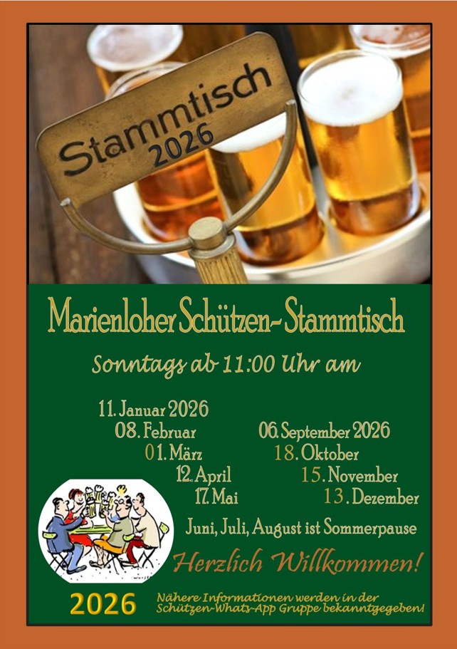 Stammtisch Termine 2026 - 11.011., 08.02.,01.03.,12.04.,17.05.,06.09.,18.10.,15.11. und 13.12.