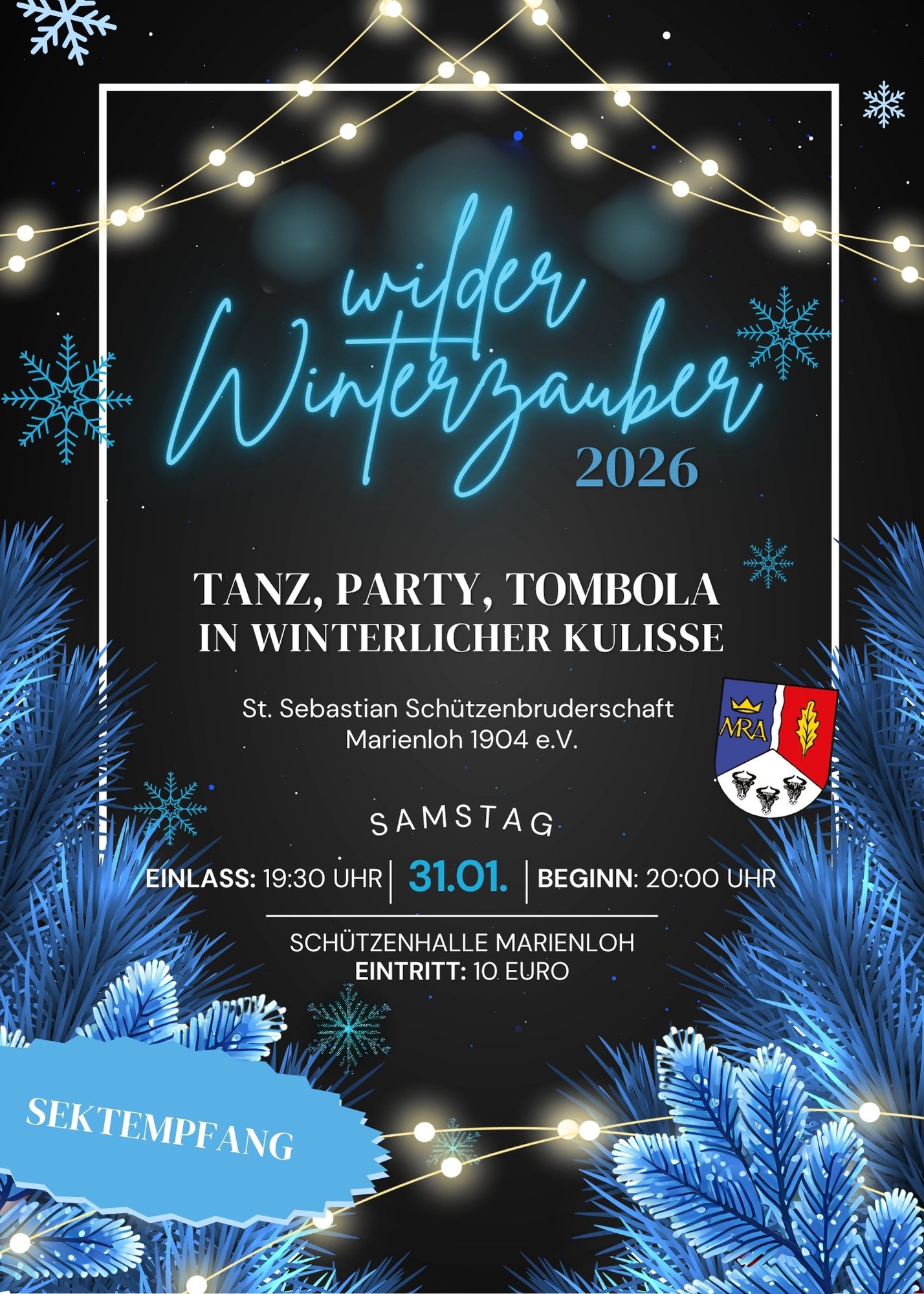 Wilder Winterzauber 2026 - Samstag, 31.01. - Tanz, Party, Tombola - Einlass: 19:30, Beginn: 20:00 - Eintritt 10 Euro - Schützenhalle Marienloh