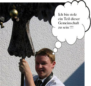 Jungschütze mit Adler und Gedankenblase - ich bin stolz ein Teil dieser Gemeinschaft zu sein